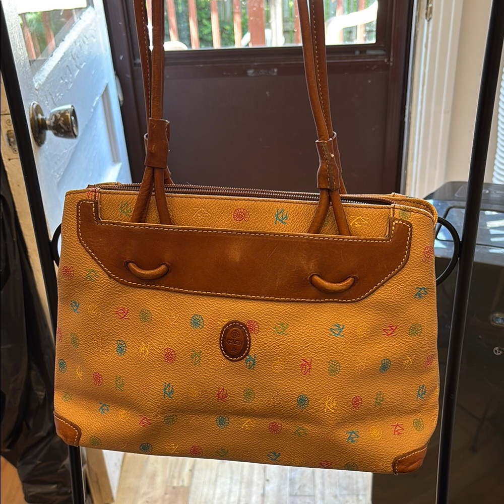 Kenzo Brown and Yellow Shoulder Bag with Structured Design